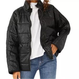 We The Free Black Quilted Leather Jacket